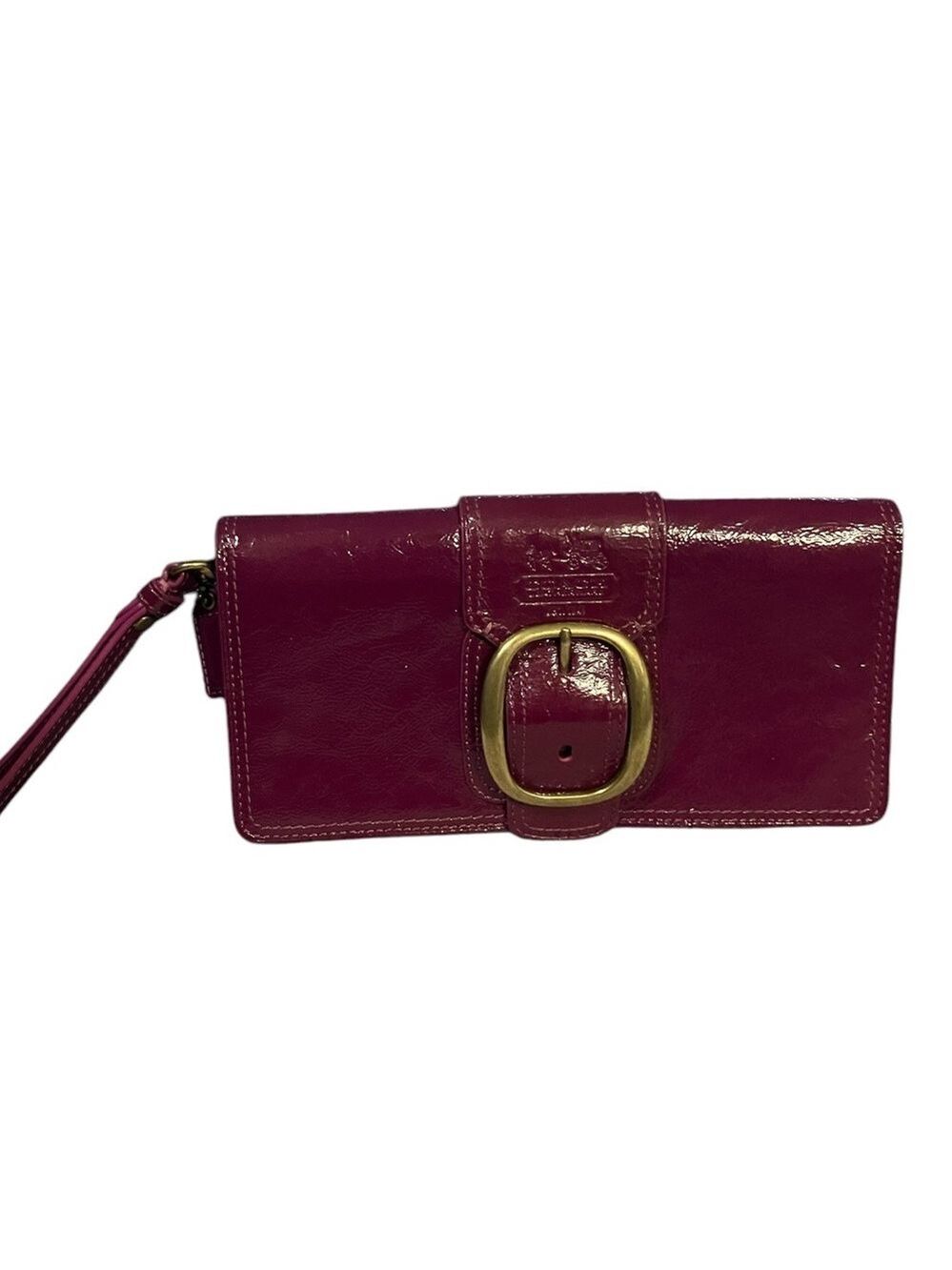 Coach Patent Leather Wristlet Wallet Plum Turnlock - Picture 8 of 9